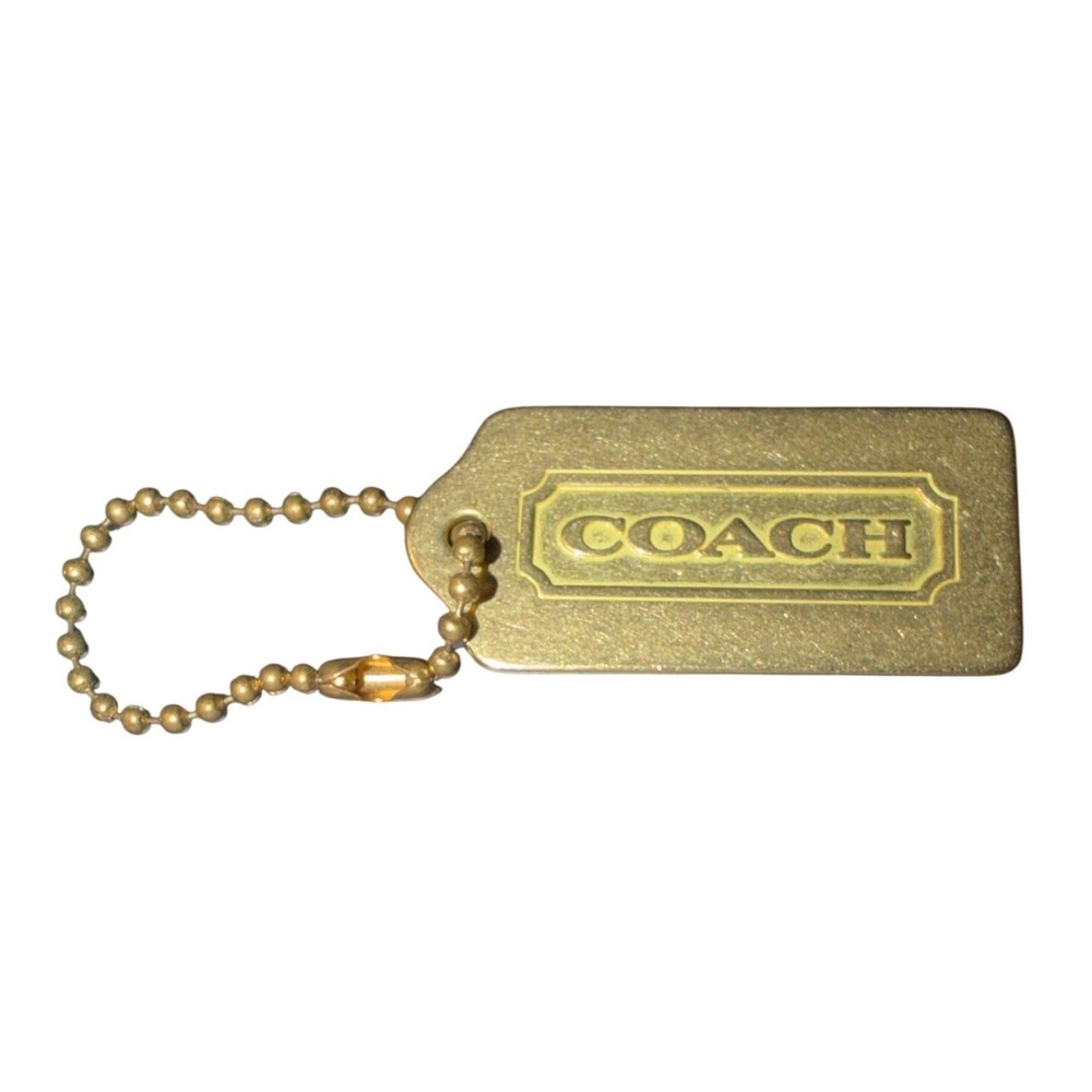 Coach Brass Metal Hangtag Replacement Purse Charm Logo Gold Ball Chain Vintage